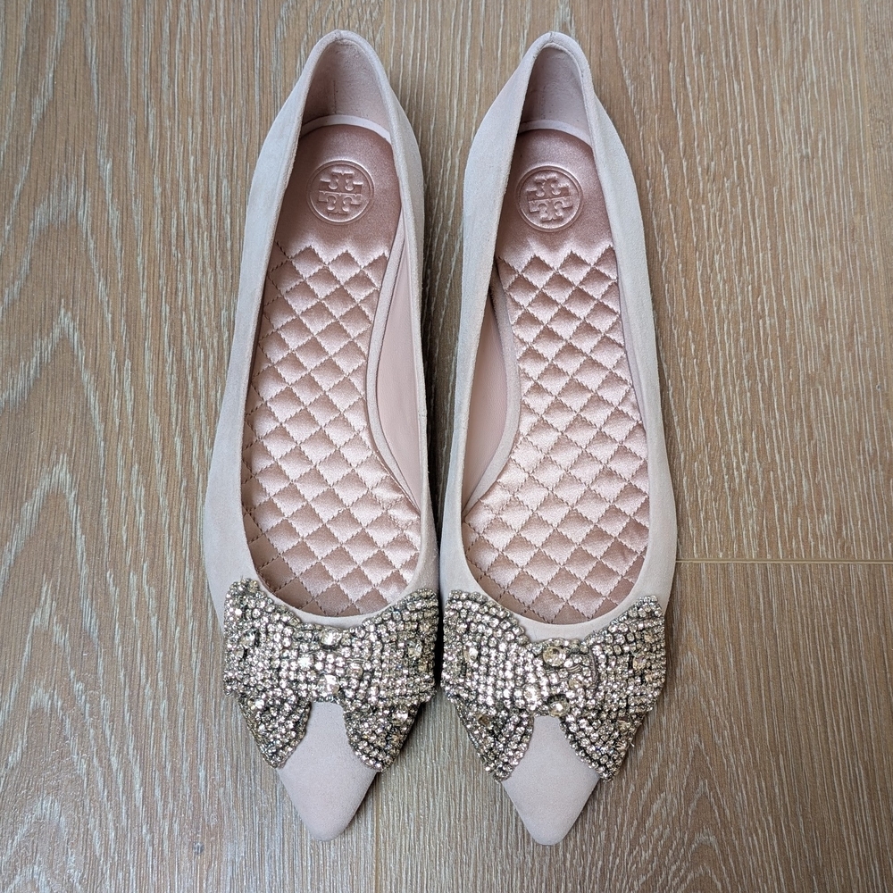NIB Tory Burch Esme Pink Crystal Bow Ballet Flats